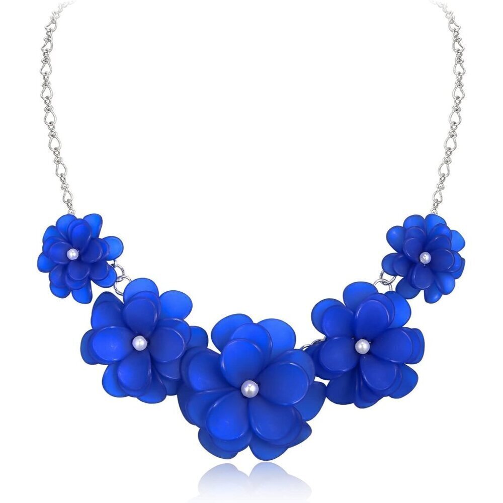 🆕 Women Blue Flower Collar Necklace Summer Beach Chokers Costume Jewelry Gifts